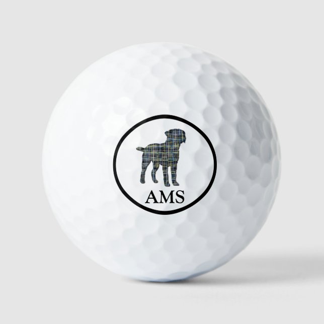 Grenz-Terrier-Hund-Silhouette Gelb & Blau Golfball (Vorderseite)
