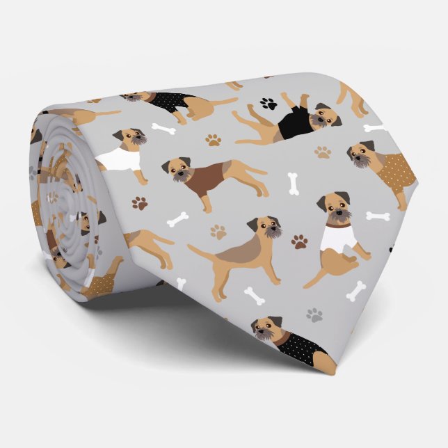 Grenz-Terrier-Knochen und Paws-Neck-Bindie Krawatte (Gerollt)