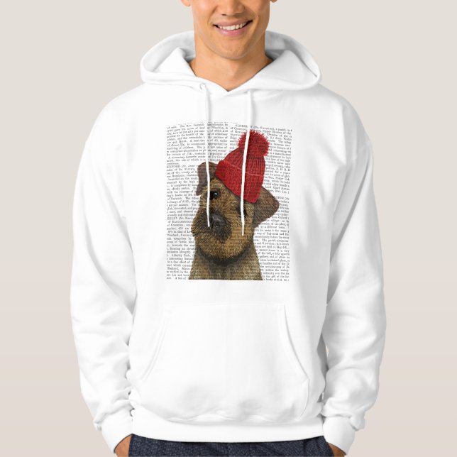 Grenz-Terrier mit Red Bobble Hat 3 Hoodie (Vorderseite)