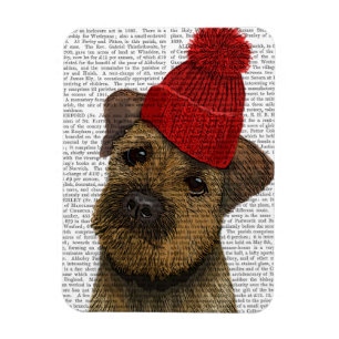 Grenz-Terrier mit Red Bobble Hat 3 Magnet