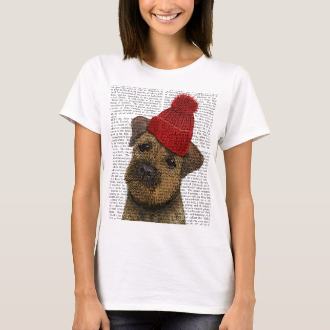 Grenz-Terrier mit Red Bobble Hat 3 T-Shirt (Vorderseite)