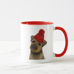 Grenz-Terrier mit Red Bobble Hat 3 Tasse
