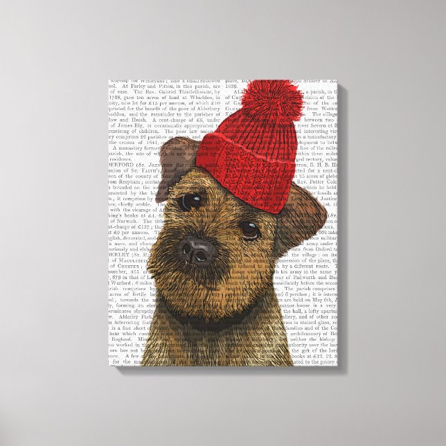 Grenz-Terrier mit Red Bobble Hat Leinwanddruck (Vorderseite)