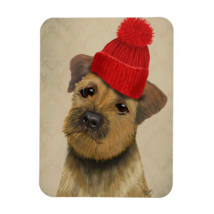 Grenz-Terrier mit Red Bobble Hat Magnet