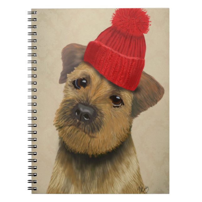 Grenz-Terrier mit Red Bobble Hat Notizblock (Vorderseite)