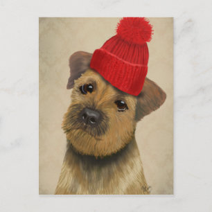 Grenz-Terrier mit Red Bobble Hat Postkarte