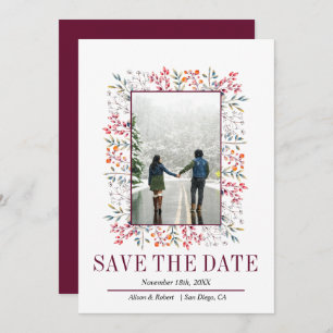 Grenz von Blätter und Beeren Bordeaux Hochzeit Save The Date