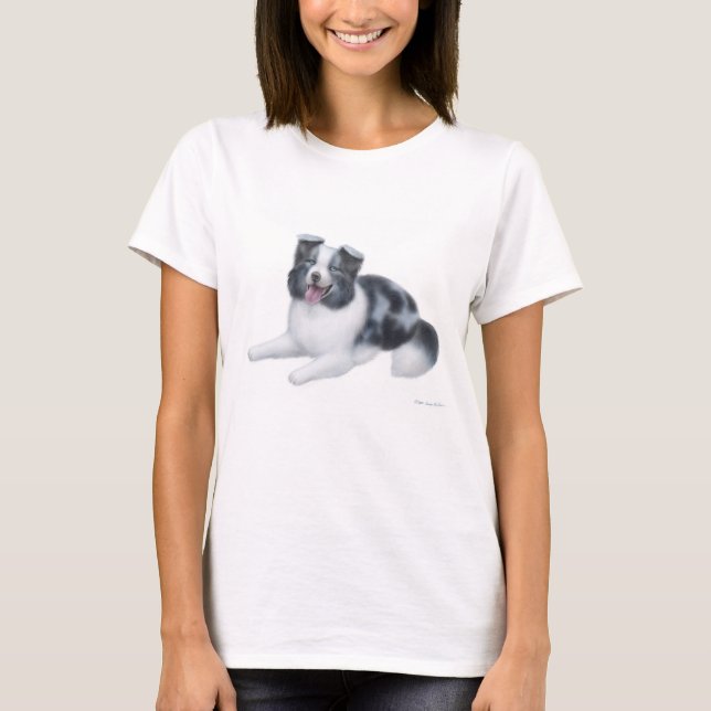 Grenzcollie blaues Merle Babydoll-Shirt T-Shirt (Vorderseite)