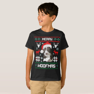 Grenzcollie-Hundfröhlicher Woofmas WeihnachtsT - T-Shirt