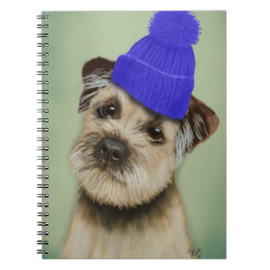 Grenze Terrier mit Blau Bobble Hut Notizblock