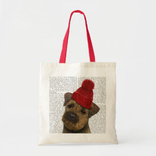 Grenze Terrier mit Rot Bobble Hut 3 Tragetasche