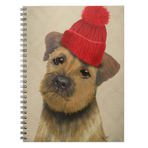Grenze Terrier mit Rot Bobble Hut Notizblock