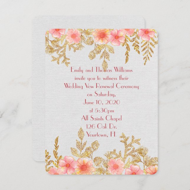 Grenze zwischen Vow Renewalpink und Blütenblättern Einladung (Vorne/Hinten)