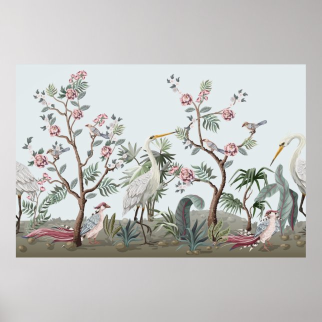 Grenzen in chinoiserie-Stil mit Storchen und Pie Poster (Vorne)