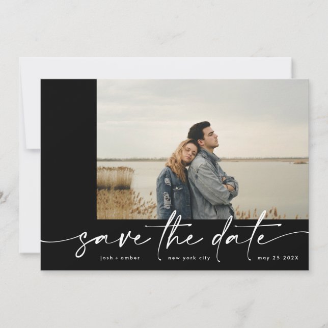 grenzenlos | Modern Simple Black Foto Ice White Save The Date (Vorderseite)