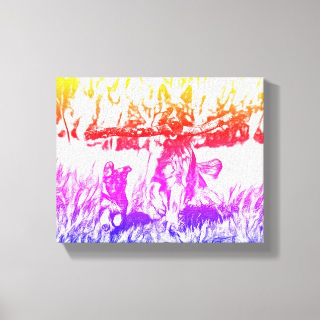 "Grenzenlose Freude: Mumu in Action" Hund Leinwanddruck (Vorderseite)