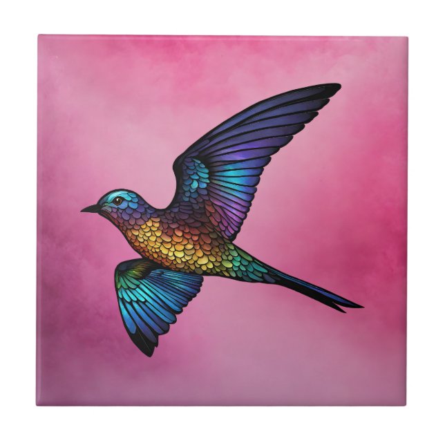 Grenzenloser Wanderer: Multicfarbener Swift Bird Fliese (Vorderseite)