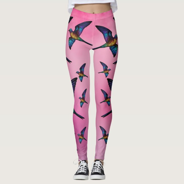 Grenzenloser Wanderer: Multicfarbener Swift Bird Leggings (Vorderseite)