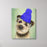 Grenzer Terrier mit blauem Bobble Hat