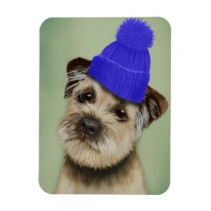 Grenzer Terrier mit blauem Bobble Hat Magnet