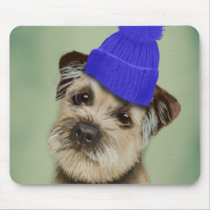Grenzer Terrier mit blauem Bobble Hat Mousepad