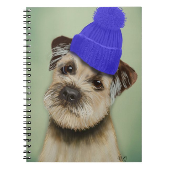 Grenzer Terrier mit blauem Bobble Hat Notizblock (Vorderseite)