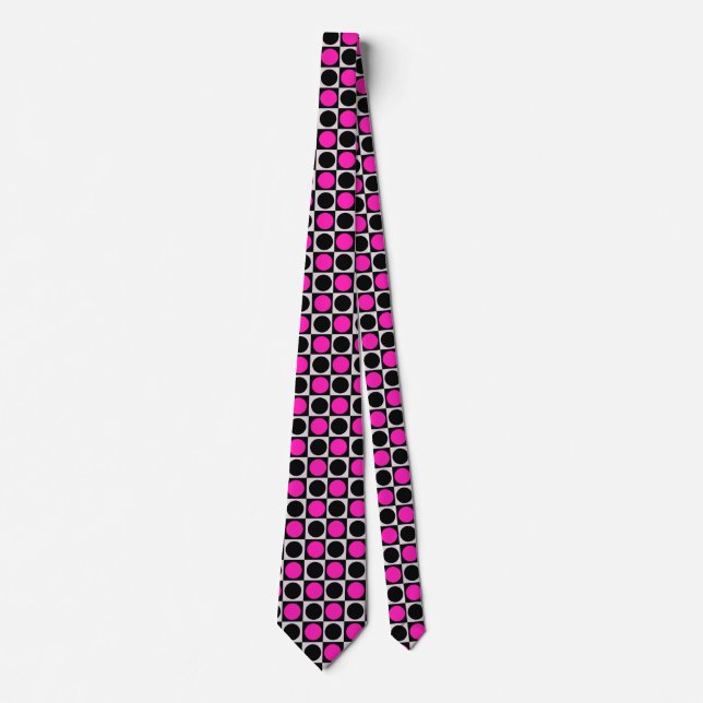 Grenzförmige geometrische rosa Polka-Punkte Krawatte (Vorderseite)