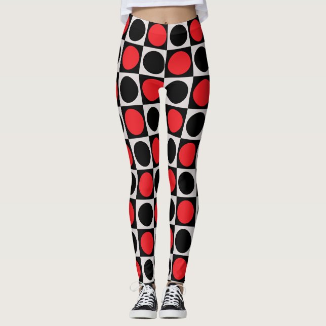 Grenzförmige rote Polka-Punkte mit gekreuzter Geom Leggings (Vorderseite)