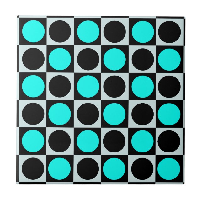 Grenzgezogene geometrische blaue Polka-Punkte Fliese (Vorderseite)
