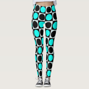 Grenzgezogene geometrische blaue Polka-Punkte Leggings