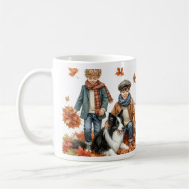 Grenzkollie und Kinder Herbst Kaffeetasse