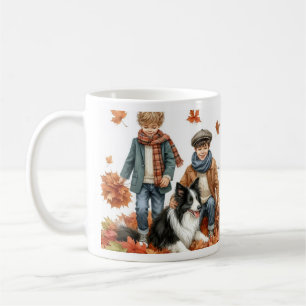 Grenzkollie und Kinder Herbst Kaffeetasse