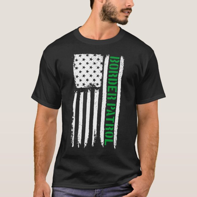 Grenzschutzstreifen Amerikanische Flagge dünne grü T-Shirt (Vorderseite)
