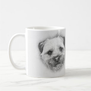 Grenzterrier-Bleistift-Skizze, klassische weiße Tasse