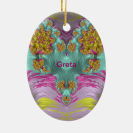 GRETA ~ EASTER EGG ~ Pink Yellow Aqua Fraktal ~ Keramik Ornament