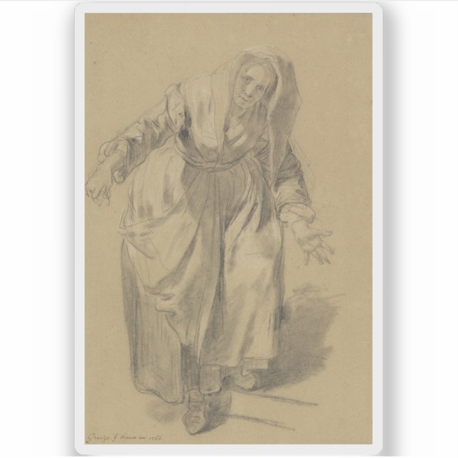 Greuze - Alte Frau mit ausgestreckten Waffen Aufkleber (Vorderseite)