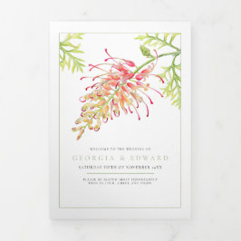 Grevillea Aquarell Blütengrün Hochzeit Dreifach-gefaltete Programmkarte