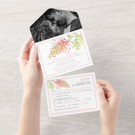 Grevillea Aquarell Blütenhochzeit RSVP Optionen All In One Einladung