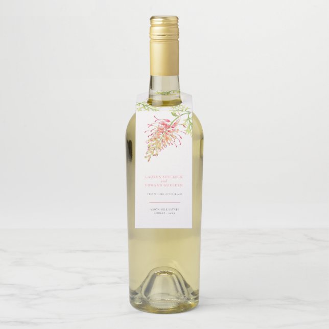 Grevillea Aquarell Hochzeitskoralle weiß Flaschenanhänger (Auf Flasche)