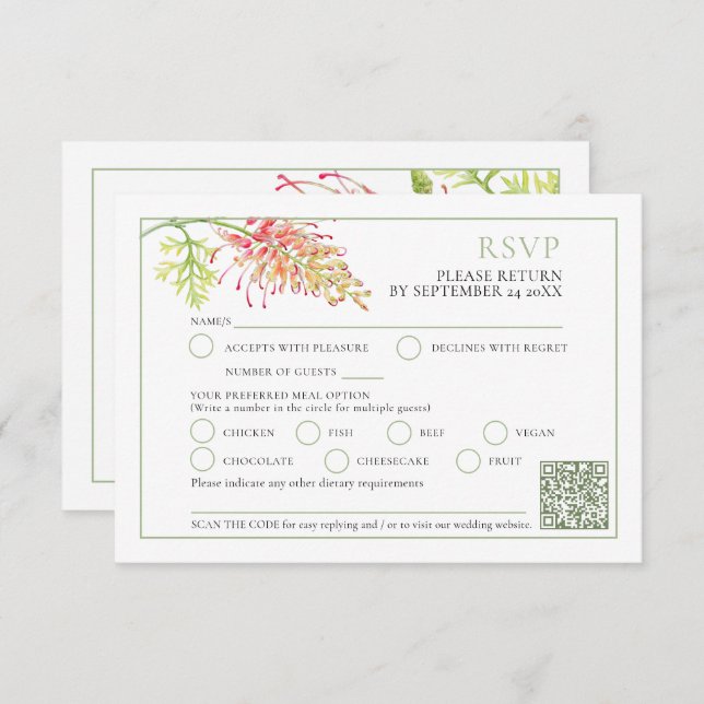 Grevillea Aquarellenhochzeit RSVP Karte (Vorne/Hinten)
