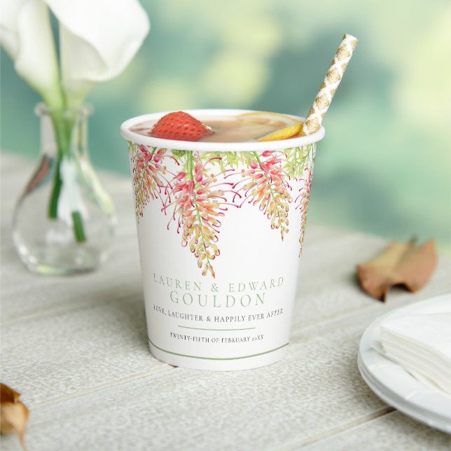 Grevillea Blume Aquarellfarben Hochzeitsgrün Pappbecher (In Situ)