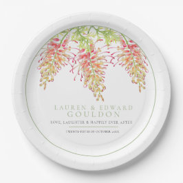 Grevillea Blume Aquarellfarben Hochzeitsgrün Pappteller