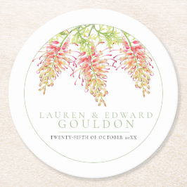 Grevillea Blume Aquarellfarben Hochzeitsgrün Runder Pappuntersetzer