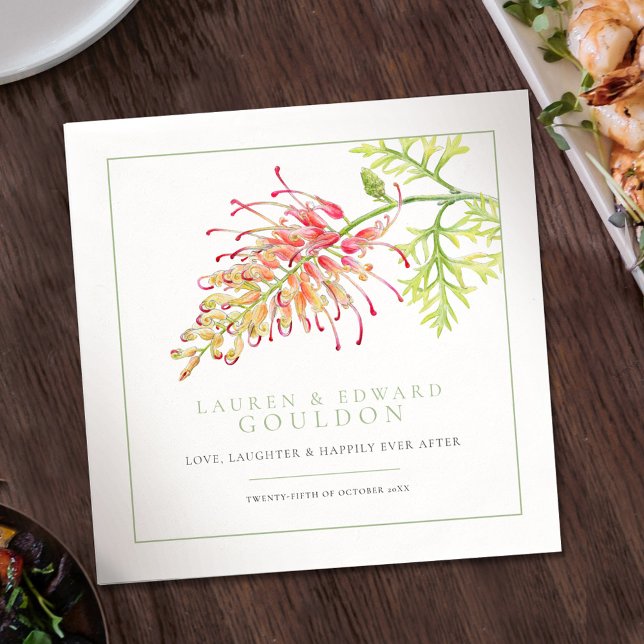 Grevillea Blume Aquarellfarben Hochzeitsgrün Serviette (Von Creator hochgeladen)