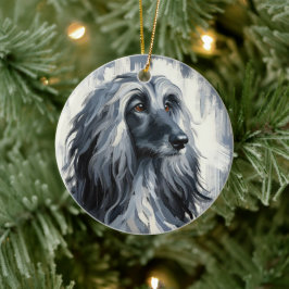 Grey Afghan Hound Portrait Keramik Ornament