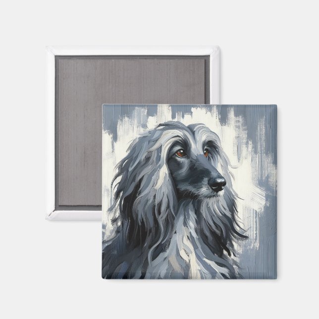 Grey Afghan Hound Portrait Magnet (Vorderseite/Rückseite)
