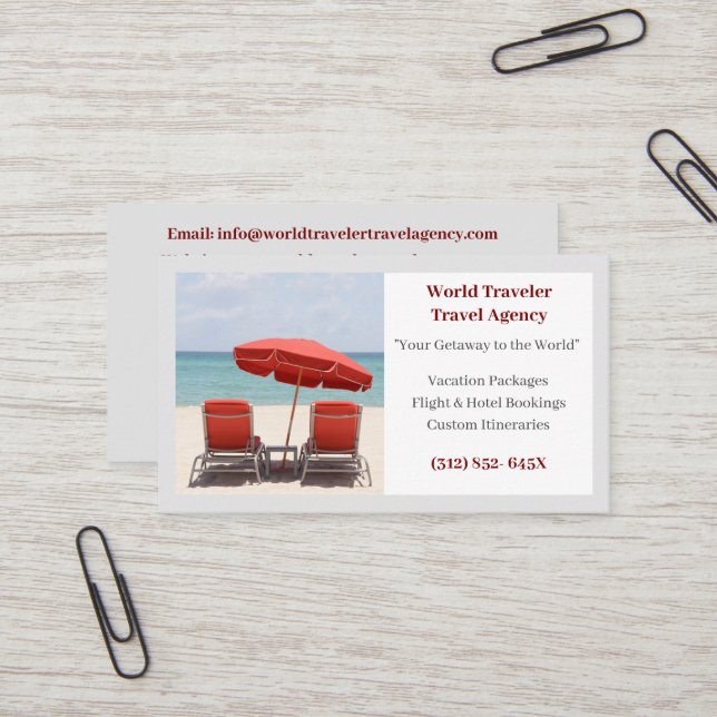 Grey Agent Travel Agency Red Beach Chairs Visitenkarte (Vorderseite/Rückseite Beispiel)