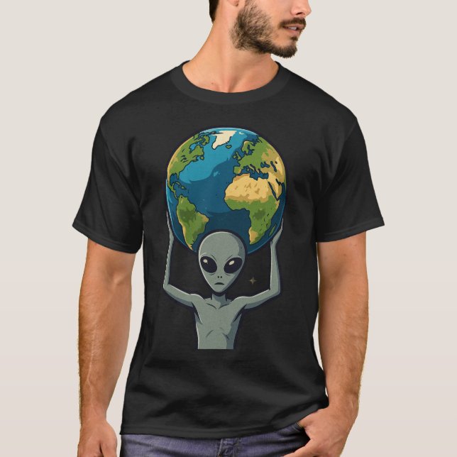 Grey Alien Lifting the Earth 🌍👽 T-Shirt (Vorderseite)