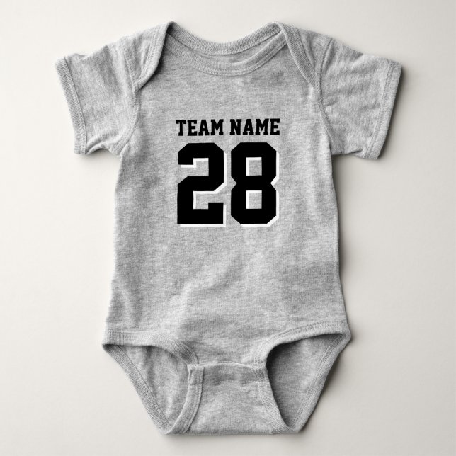 Grey and Black Football Jersey Sports Baby Romper Strampler (Vorderseite)
