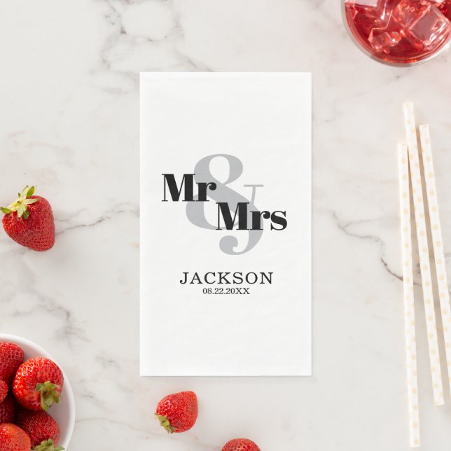 Grey and Black Mr & Mrs. Wedding Serviette (Beispiel)